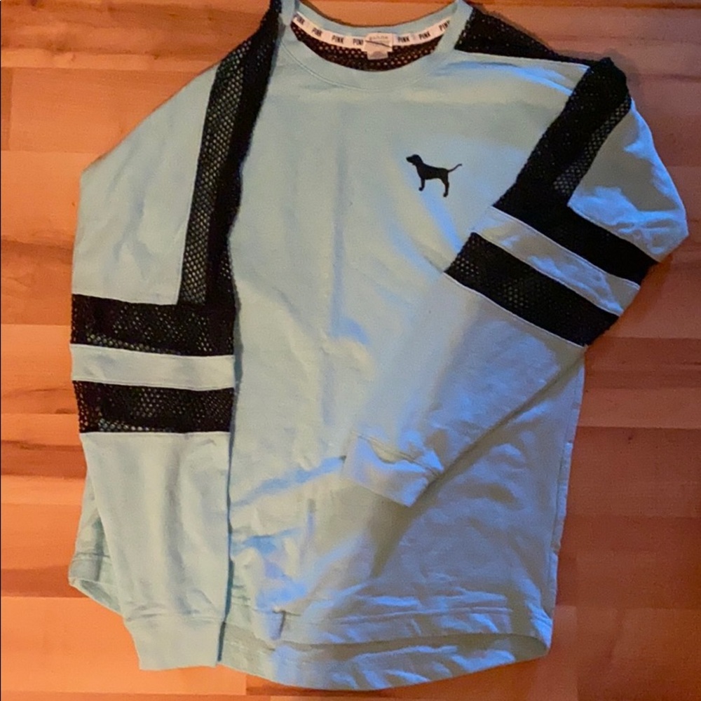 PINK mint blue long sleeve with mesh inserts M